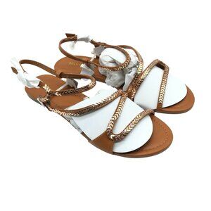 Wanted Womens Sandals Strappy Faux Leather Metallic Brown Gold Size 10